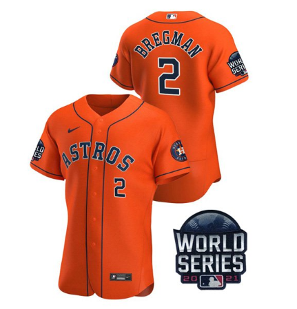 Men's Houston Astros #2 Alex Bregman 2021 Orange World Series Flex Base Stitched Baseball Jersey Men's Houston Astros #2 Alex Bregman 2021 Orange World Series Flex Base Stitched Baseball Jersey